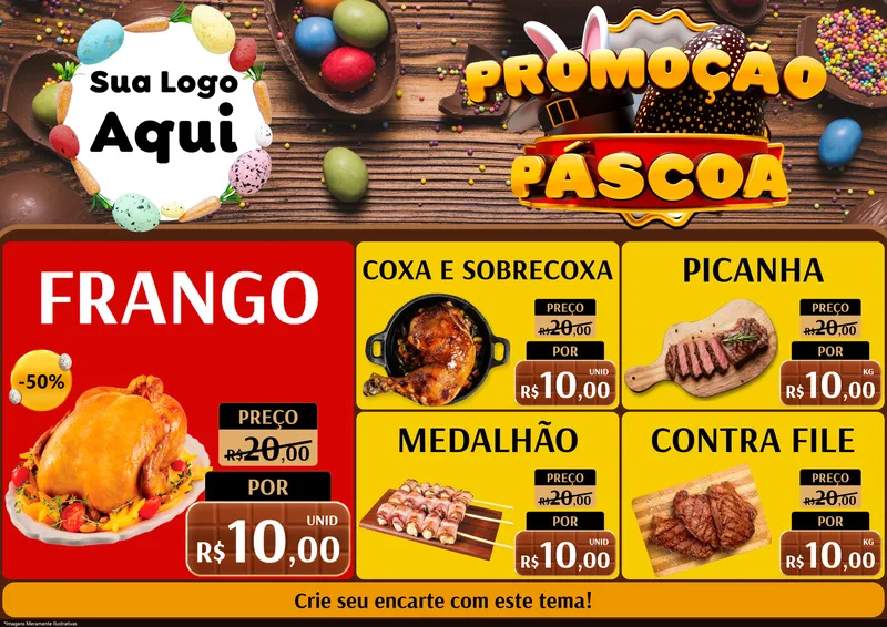 Modelo de Encarte para Encarte A4 Horizontal com o tema Promoção Páscoa para Assados