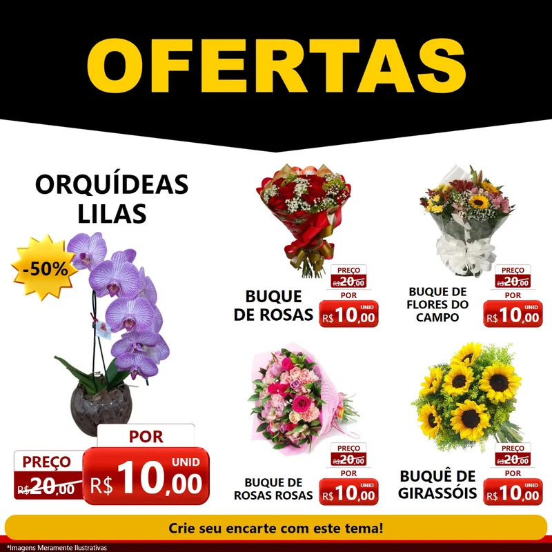 Modelo de Rede Social para Feed Facebook com o tema Ofertas Preto e Vermelho Cartaz para Floricultura e jardim