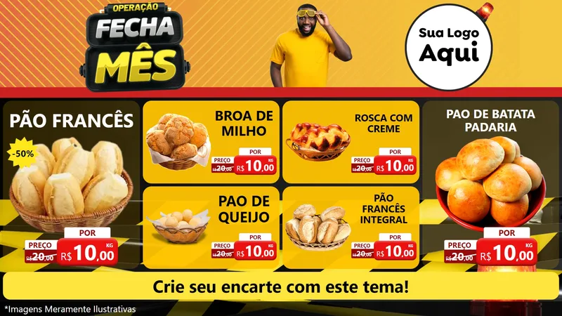 Modelo de TV para TV Horizontal com o tema Operação Fecha Mês para Padaria