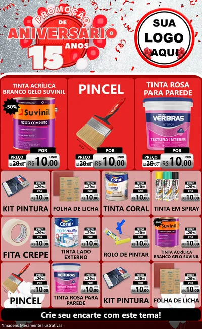 Modelo de Encarte para Encarte Grande com o tema Promoção de Aniversário - 15 Anos para Tintas e Ferramentas