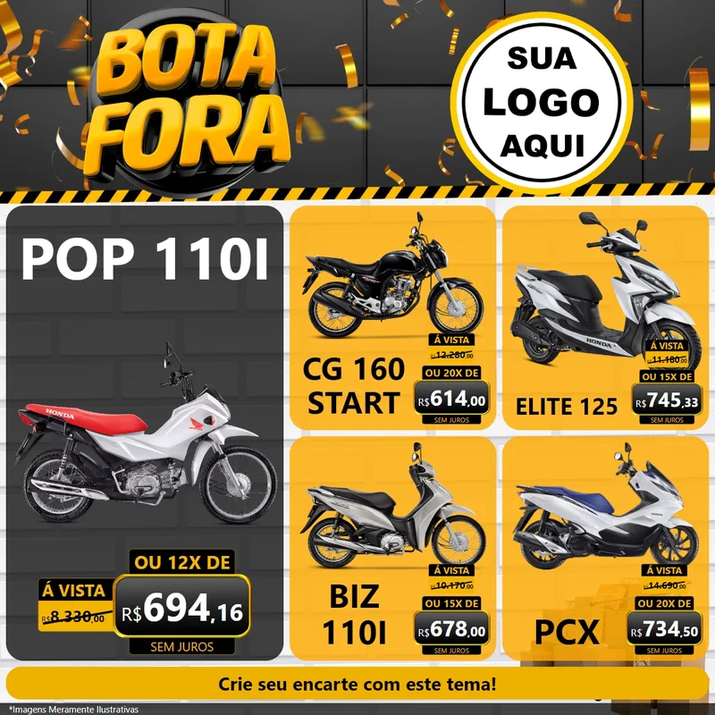 Modelo de Rede Social para Feed Facebook com o tema Bota Fora para Concessionaria de Motos