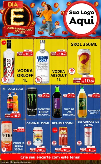 Modelo de Encarte para Encarte Grande com o tema Dia E - O Dia Mais Barato Do Mês para Distribuidora de bebidas