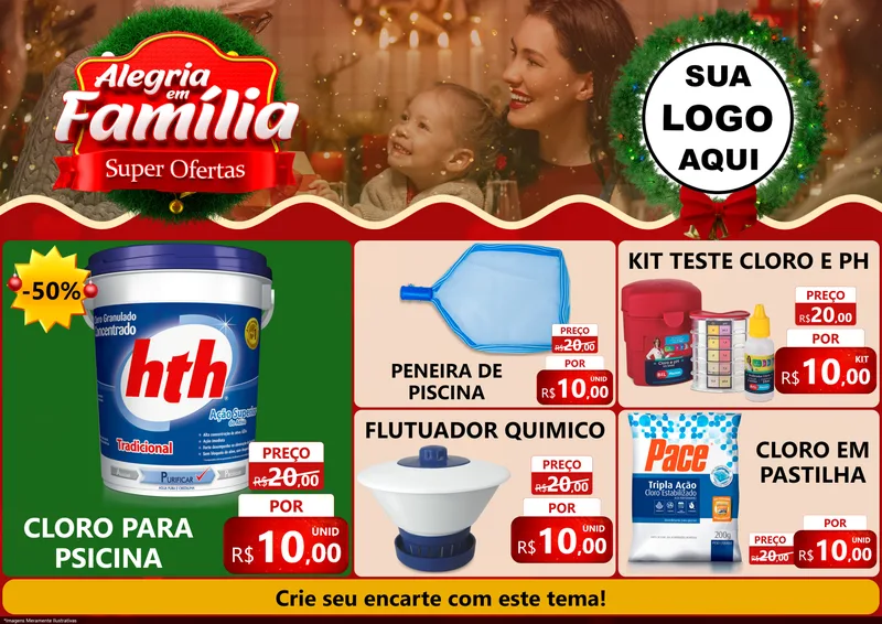 Modelo de Encarte para Encarte A4 Horizontal com o tema Alegria Em Família - Super Ofertas para Produtos para Piscina