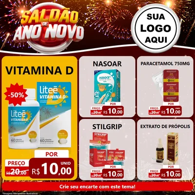Modelo de Rede Social para Feed Facebook com o tema Saldão de Ano Novo para Farmácia