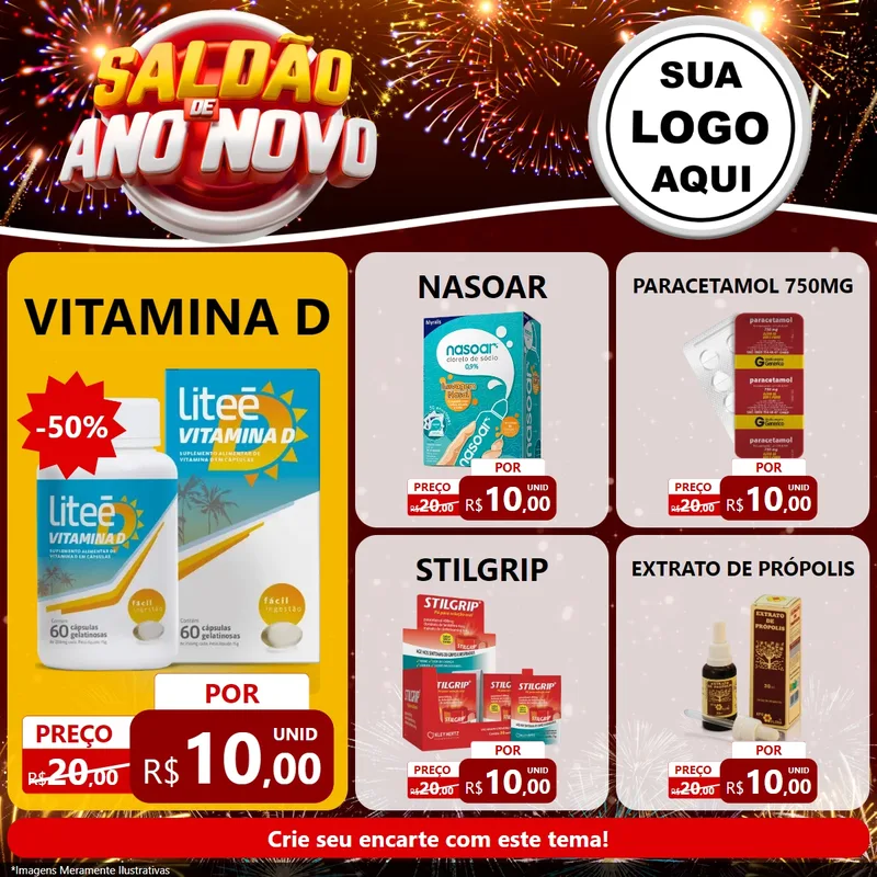 Modelo de Rede Social para Feed Facebook com o tema Saldão de Ano Novo para Farmácia