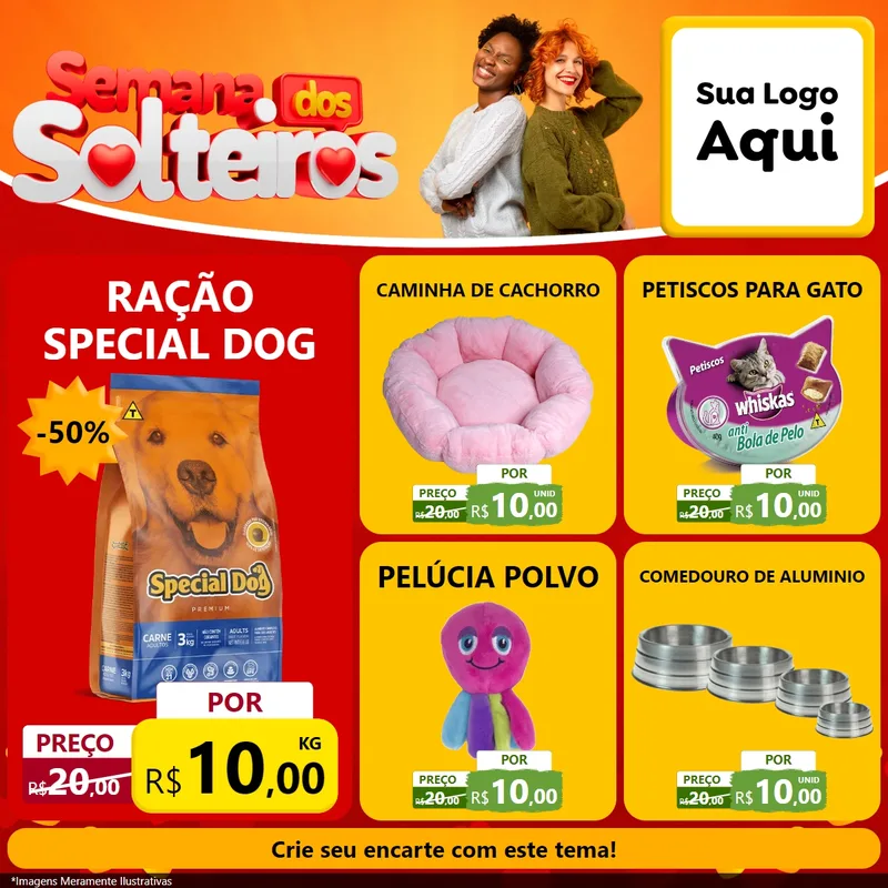 Modelo de Rede Social para Feed Facebook com o tema Semana dos Solteiros para Pet Shop