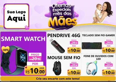 Modelo de Encarte para Encarte A4 Horizontal com o tema Ofertas Especiais - Mês das Mães para Informática