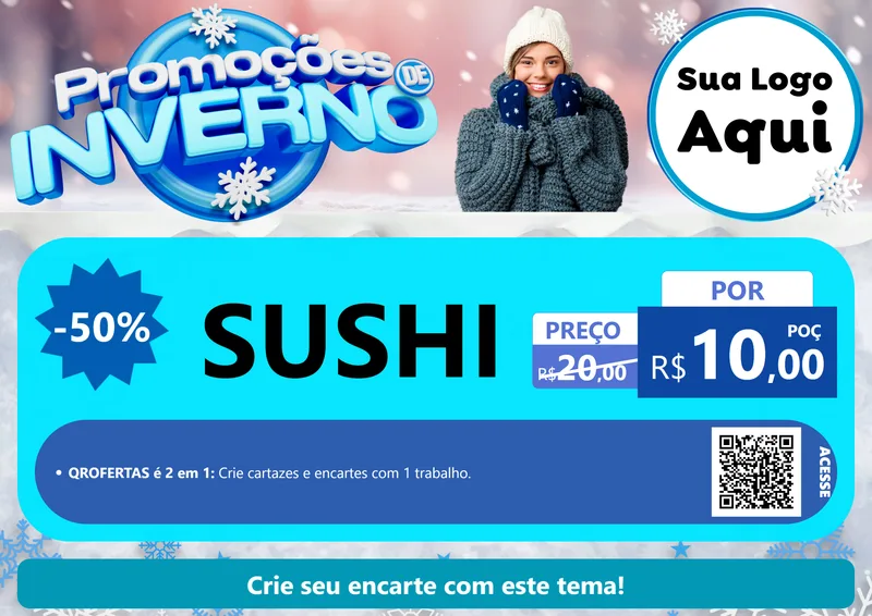 Modelo de Cartaz para Cartaz A4 Horizontal com o tema Promoções de Inverno para Comida japonesa