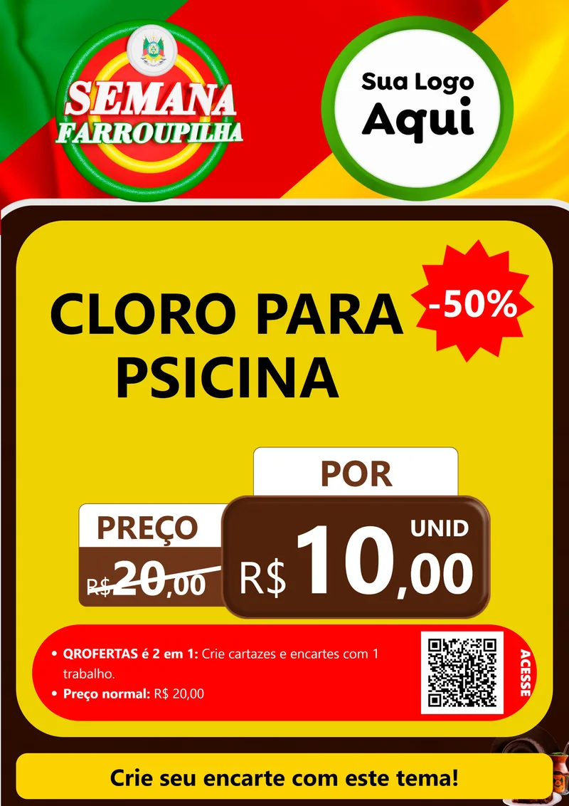 Modelo de Cartaz para Cartaz A4 Vertical com o tema Semana Farroupilha para Produtos para Piscina