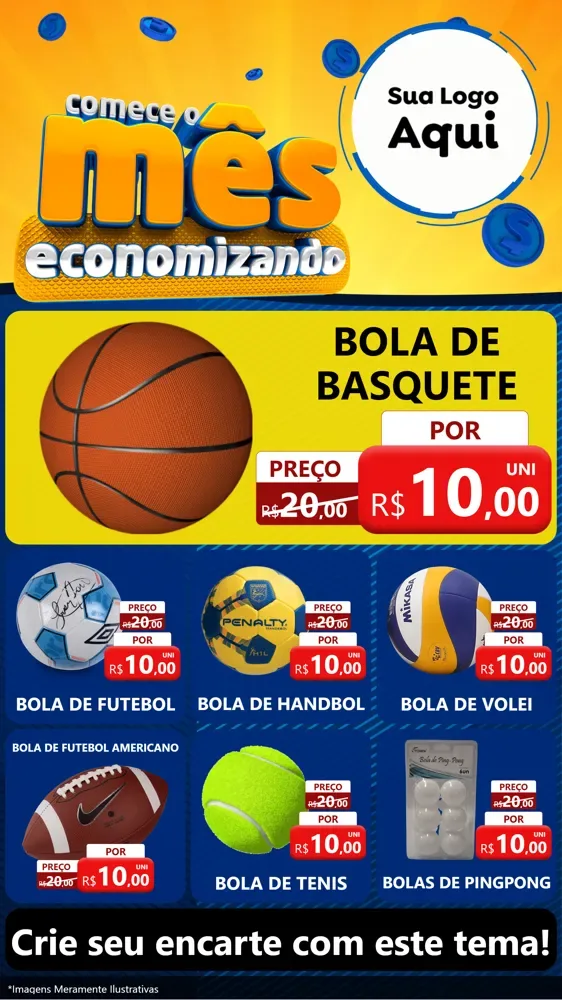 Modelo de Rede Social para Stories com o tema Comece O Mês Economizando para Artigos Esportivos
