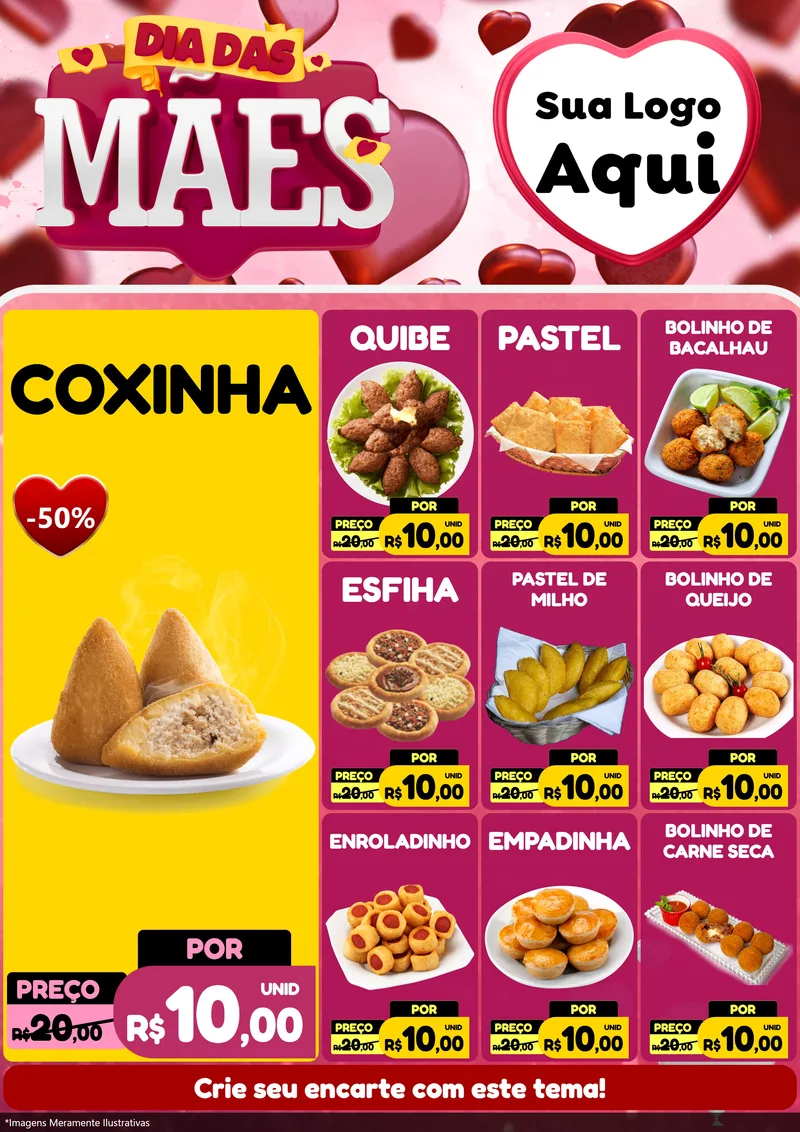 Modelo de Encarte para Encarte A4 Vertical com o tema Dia Das Mães para Salgadaria