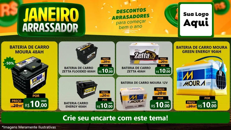 Modelo de TV para TV Horizontal com o tema Janeiro Arrasador para Baterias Elétricas