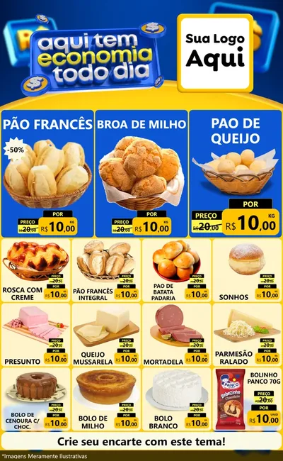 Modelo de Encarte para Encarte Grande com o tema Aqui Tem Economia Todo Dia para Padaria