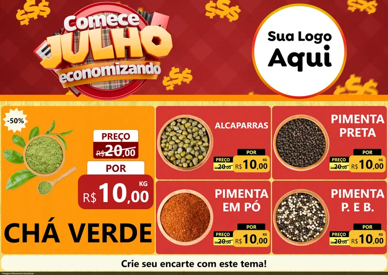 Modelo de Encarte para Encarte A4 Horizontal com o tema Comece Julho Economizando para Produtos Naturais