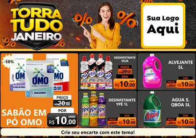Modelo de Encarte para Encarte A4 Horizontal com o tema Torra Tudo Janeiro para Produtos de Limpeza