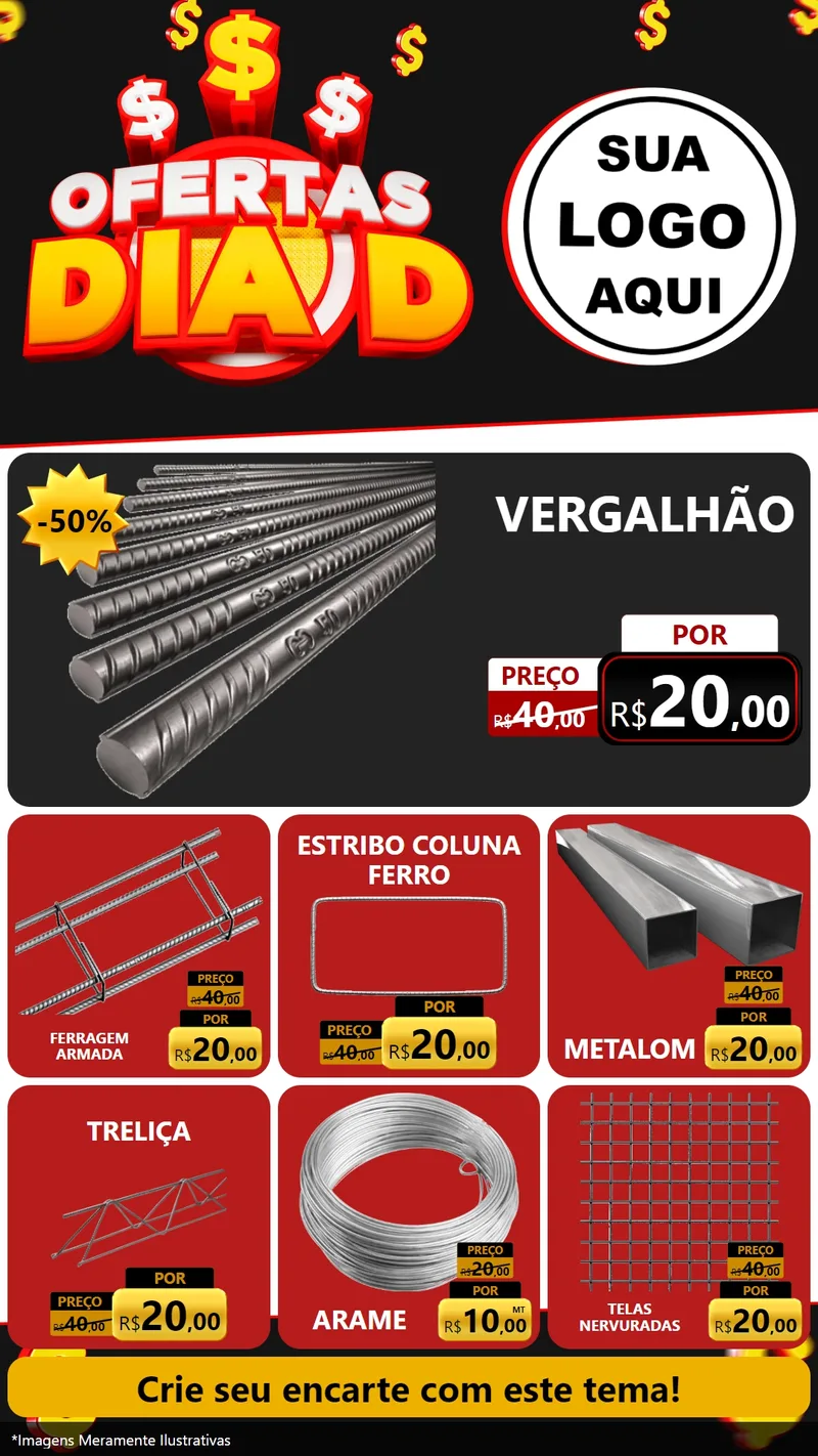 Modelo de Rede Social para Stories com o tema Ofertas Dia D para Ferragens