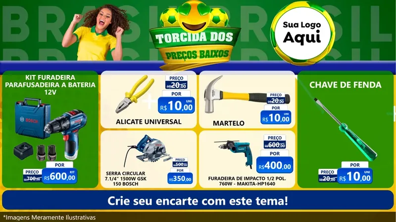 Modelo de TV para TV Horizontal com o tema Torcida dos Preços Baixos - Copa para Maquinas e Ferramentas