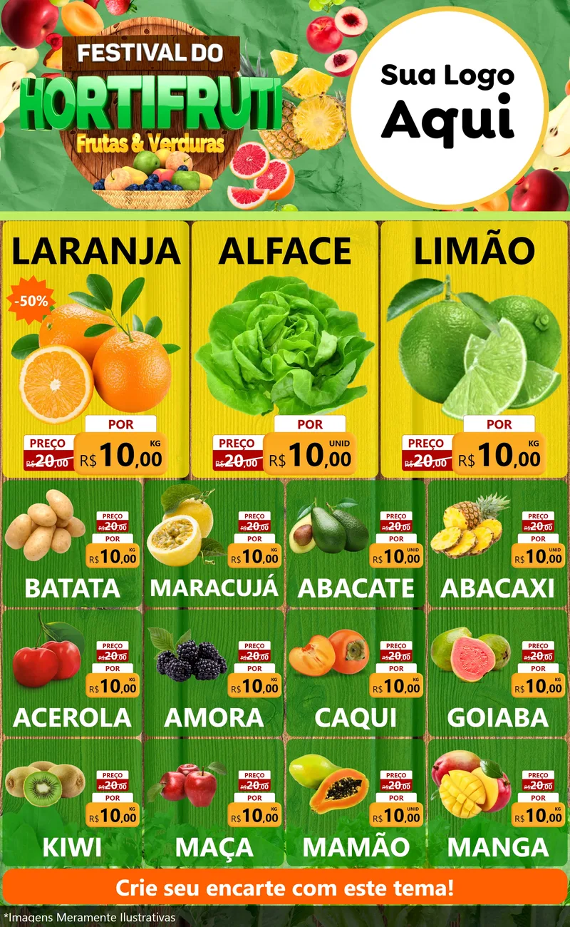 Modelo de Encarte para Encarte Grande com o tema Festival do Hortifruti para Hortifrúti