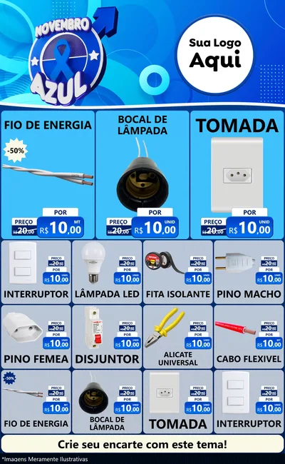 Modelo de Encarte para Encarte Grande com o tema Novembro Azul para Materiais Elétricos