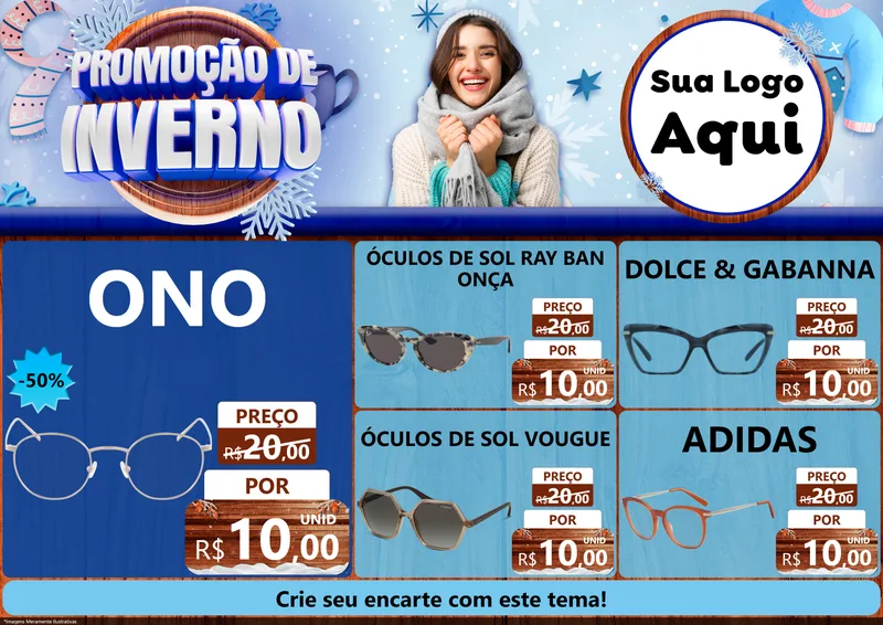 Modelo de Encarte para Encarte A4 Horizontal com o tema Promoção de Inverno para Óticas