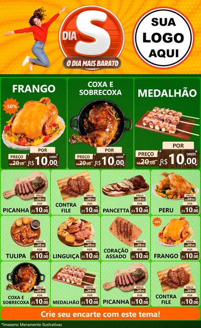 Modelo de Encarte para Encarte Grande com o tema Dia S - O Dia Mais Barato para Assados