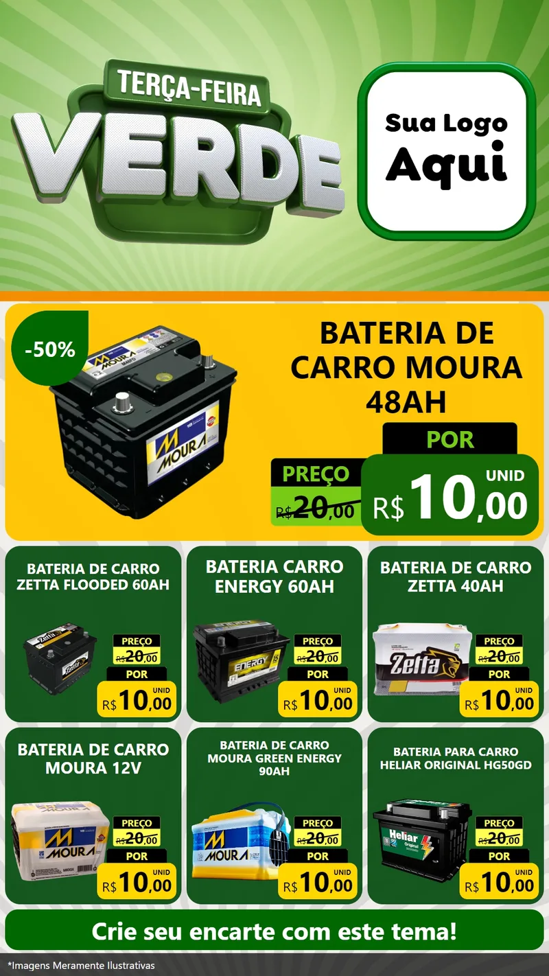 Modelo de Rede Social para Stories com o tema Terça - Feira Verde para Baterias Elétricas