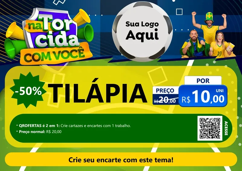 Modelo de Cartaz para Cartaz A4 Horizontal com o tema Na Torcida Com Você - Copa para Peixaria