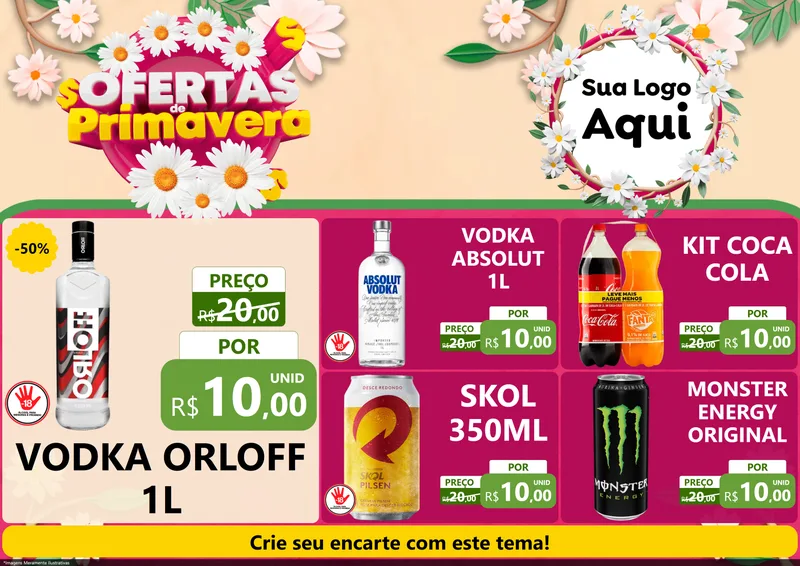 Modelo de Encarte para Encarte A4 Horizontal com o tema Ofertas de Primavera para Distribuidora de bebidas