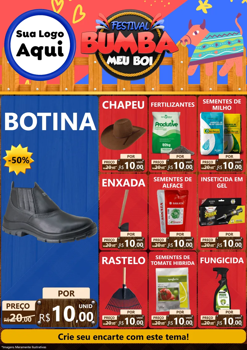 Modelo de Encarte para Encarte A4 Vertical com o tema Festival Bumba Meu Boi para Agropecuária