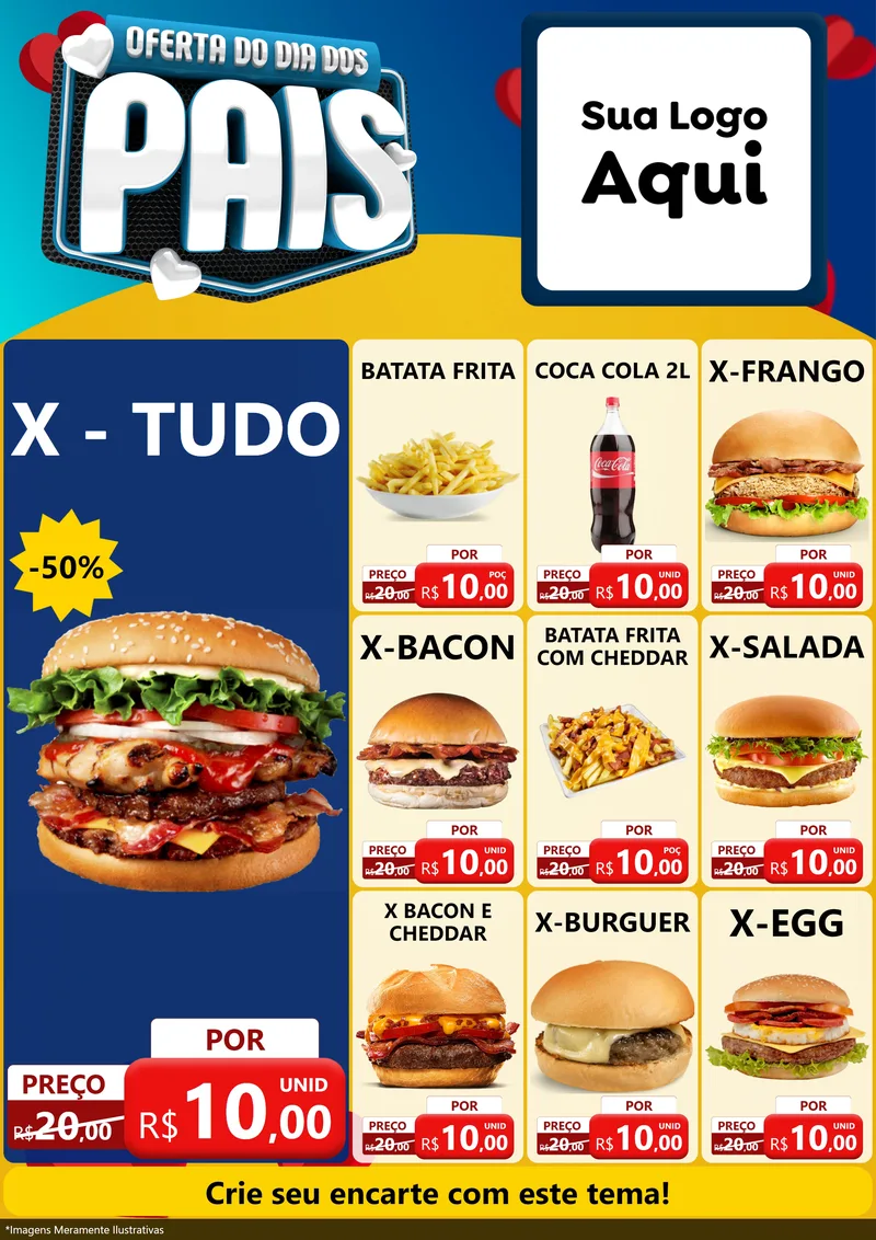Modelo de Encarte para Encarte A4 Vertical com o tema Oferta Do Dia Dos Pais para Hamburgueria