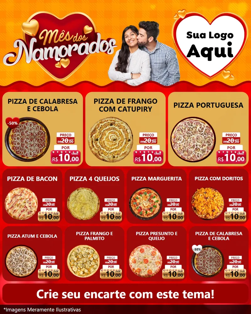 Modelo de Rede Social para Feed Instagram com o tema Mês dos Namorados para Pizzaria
