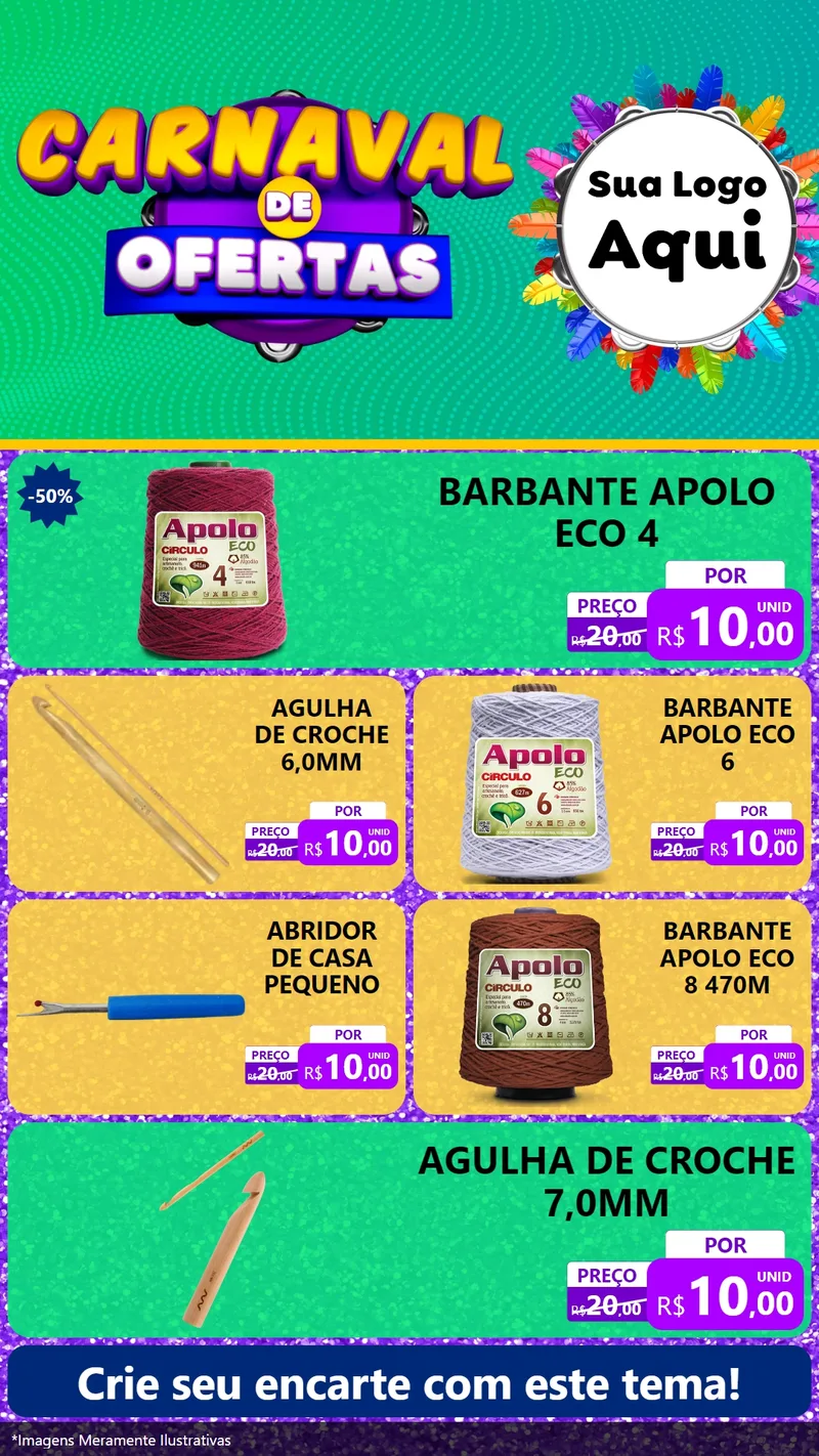 Modelo de TV para TV Vertical com o tema Carnaval de Ofertas para Armarinho e Aviamentos