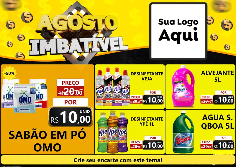 Modelo de Encarte para Encarte A4 Horizontal com o tema Agosto Imbatível para Produtos de Limpeza