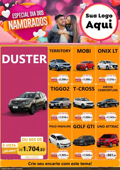 Modelo de Encarte para Encarte A4 Vertical com o tema Especial Dia dos Namorados para Concessionaria de Carros