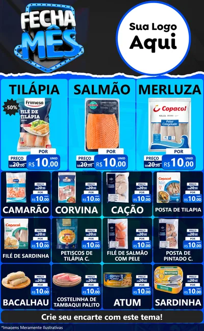 Modelo de Encarte para Encarte Grande com o tema Fecha Mês para Peixaria