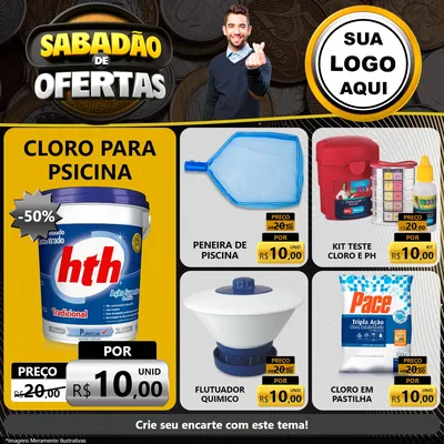Modelo de Rede Social para Feed Facebook com o tema Sabadão de Ofertas para Produtos para Piscina