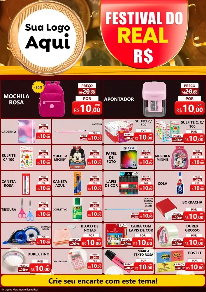 Modelo de Encarte para Encarte A4 Vertical com o tema Festival do Real para Papelaria