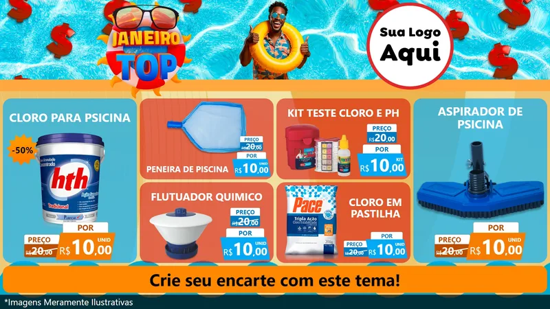 Modelo de TV para TV Horizontal com o tema Janeiro Top para Produtos para Piscina