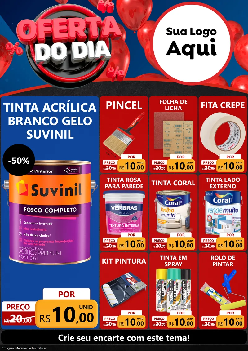 Modelo de Encarte para Encarte A4 Vertical com o tema Oferta do Dia para Tintas e Ferramentas