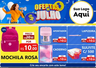 Modelo de Encarte para Encarte A4 Horizontal com o tema Ofertas de Julho para Papelaria