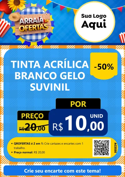 Modelo de Cartaz para Cartaz A4 Vertical com o tema Arraiá de Ofertas para Tintas e Ferramentas