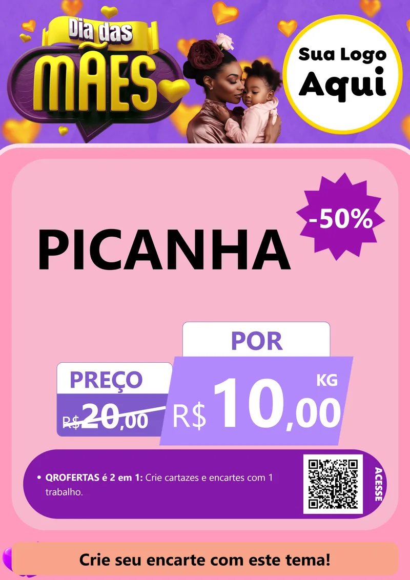 Modelo de Cartaz para Cartaz A4 Vertical com o tema Dia das Mães para Açougue