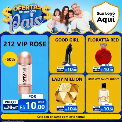 Modelo de Rede Social para Feed Facebook com o tema Ofertas do Dia dos Pais para Perfumes