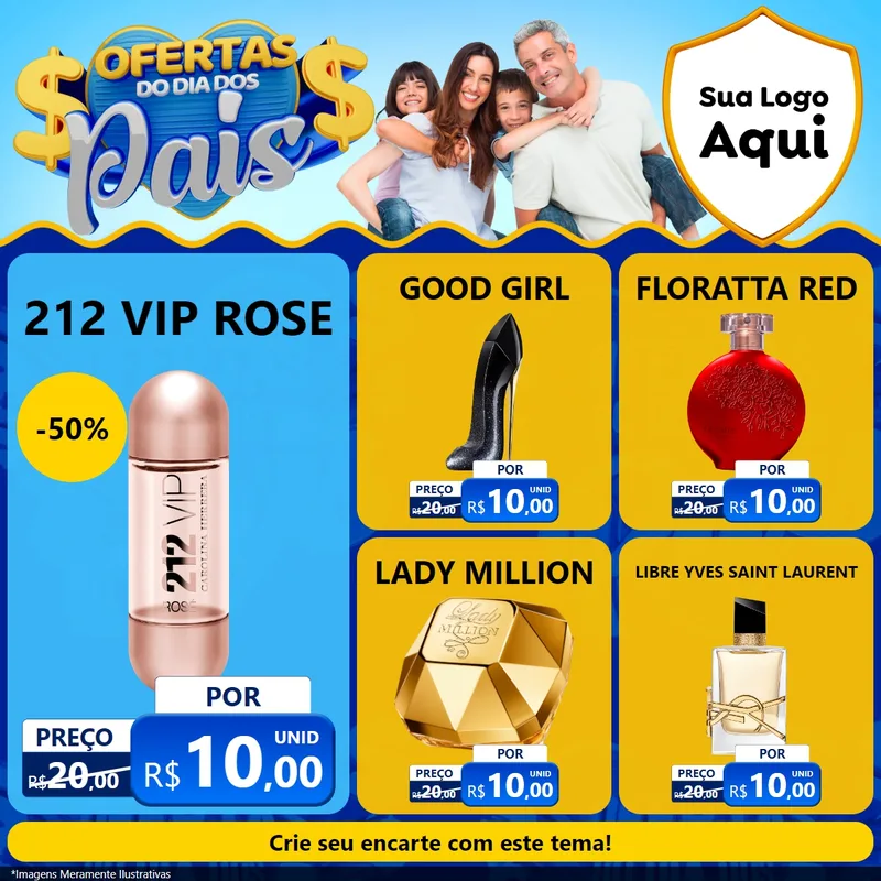 Modelo de Rede Social para Feed Facebook com o tema Ofertas do Dia dos Pais para Perfumes