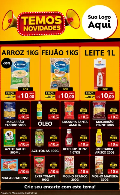 Modelo de Encarte para Encarte Grande com o tema Temos Novidades para Supermercado
