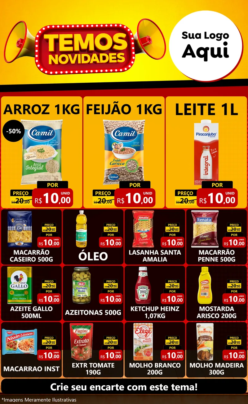 Modelo de Encarte para Encarte Grande com o tema Temos Novidades para Supermercado