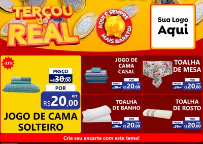 Modelo de Encarte para Encarte A4 Horizontal com o tema Terçou do Real para Cama, Mesa e Banho