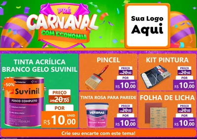 Modelo de Encarte para Encarte A4 Horizontal com o tema Pré-Carnaval Com Economia para Tintas e Ferramentas