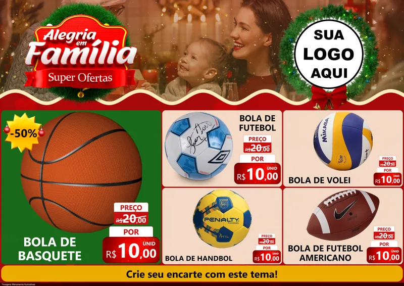 Modelo de Encarte para Encarte A4 Horizontal com o tema Alegria Em Família - Super Ofertas para Artigos Esportivos