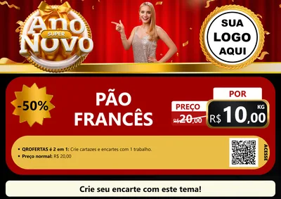 Modelo de Cartaz para Cartaz A4 Horizontal com o tema Super Ano Novo para Padaria
